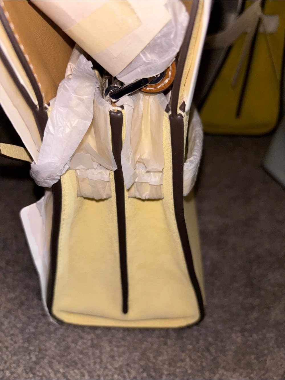 Tory Burch Lee Radzwill smPale Yellow Leather Top-Handle Satchel with Cream Trim - Picture 2 of 7